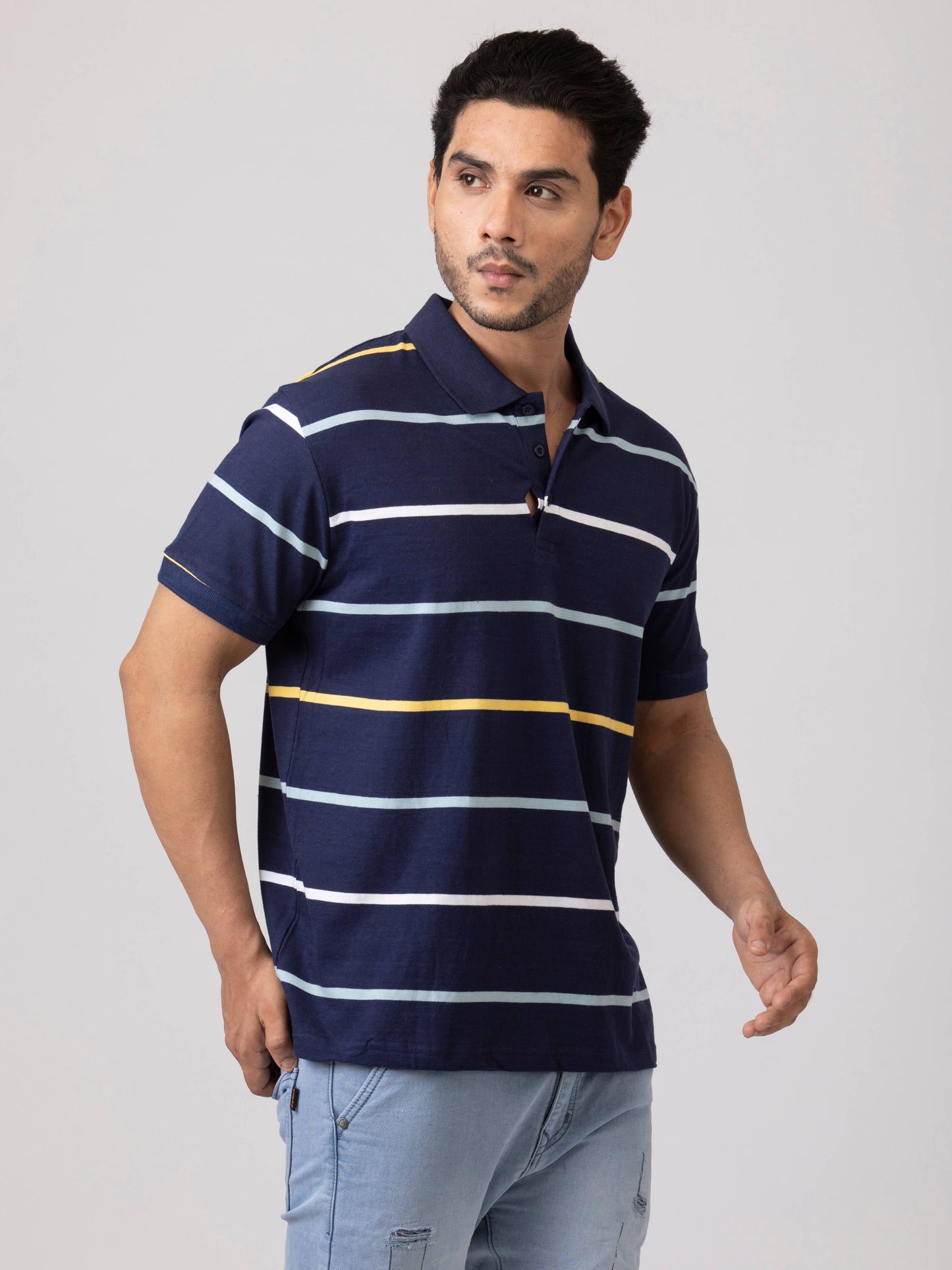 Stripe Vibe Modern & Comfortable 100% Cotton Mens Collar T-Shirt