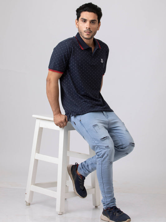 Navy Land day 100% Cotton Mens Collar T-Shirt