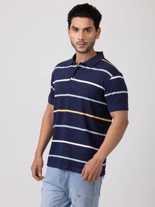 Stripe Vibe Modern & Comfortable 100% Cotton Mens Collar T-Shirt