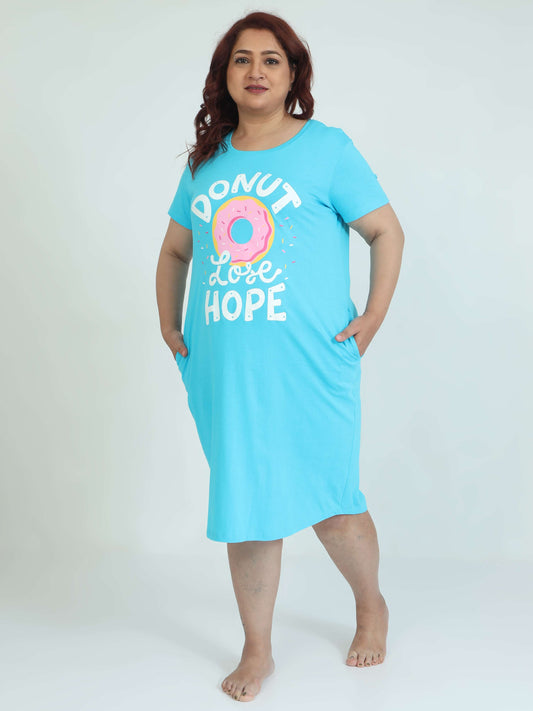 Sky Blue Plus Size Short Nighty