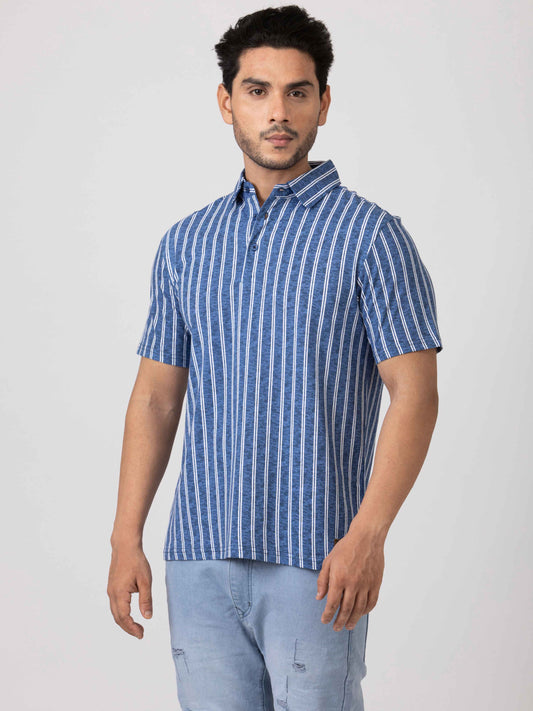 Stripe Vibe Modern & Comfortable 100% Cotton Mens Collar T-Shirt