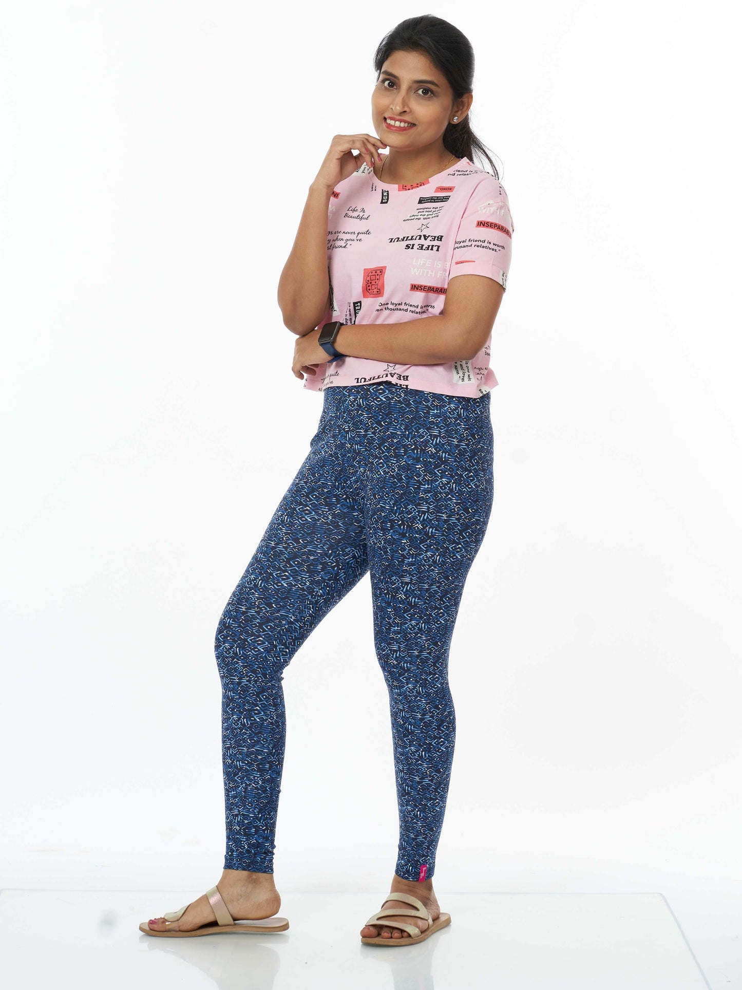 Women's Printed Leggings - Marble Blue