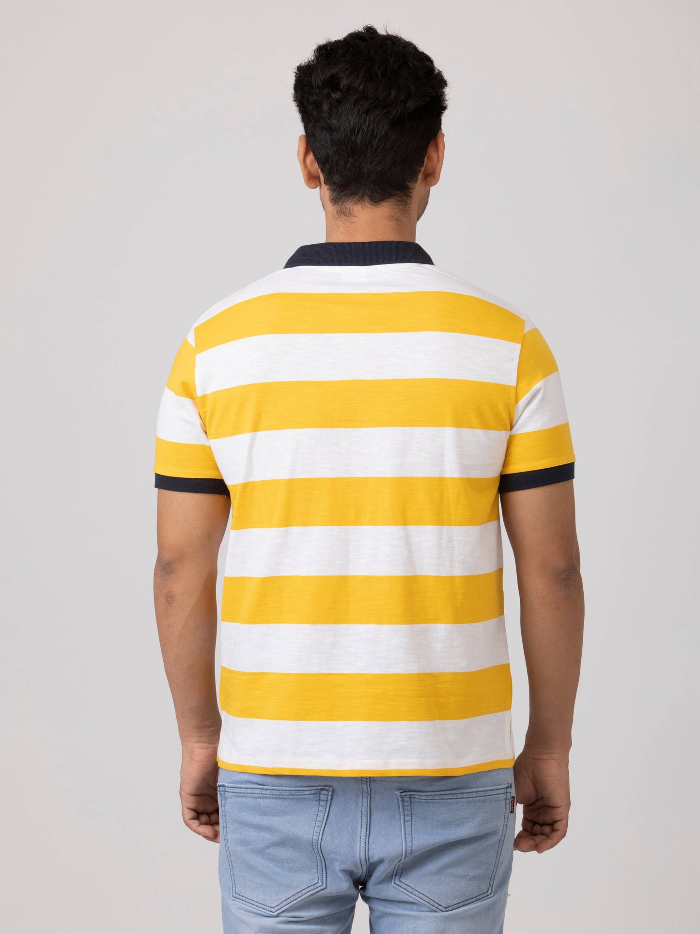Polo Spirit Stripes Classic & Comfortable 100% Cotton Mens Collar T-Shirt - Yellow White