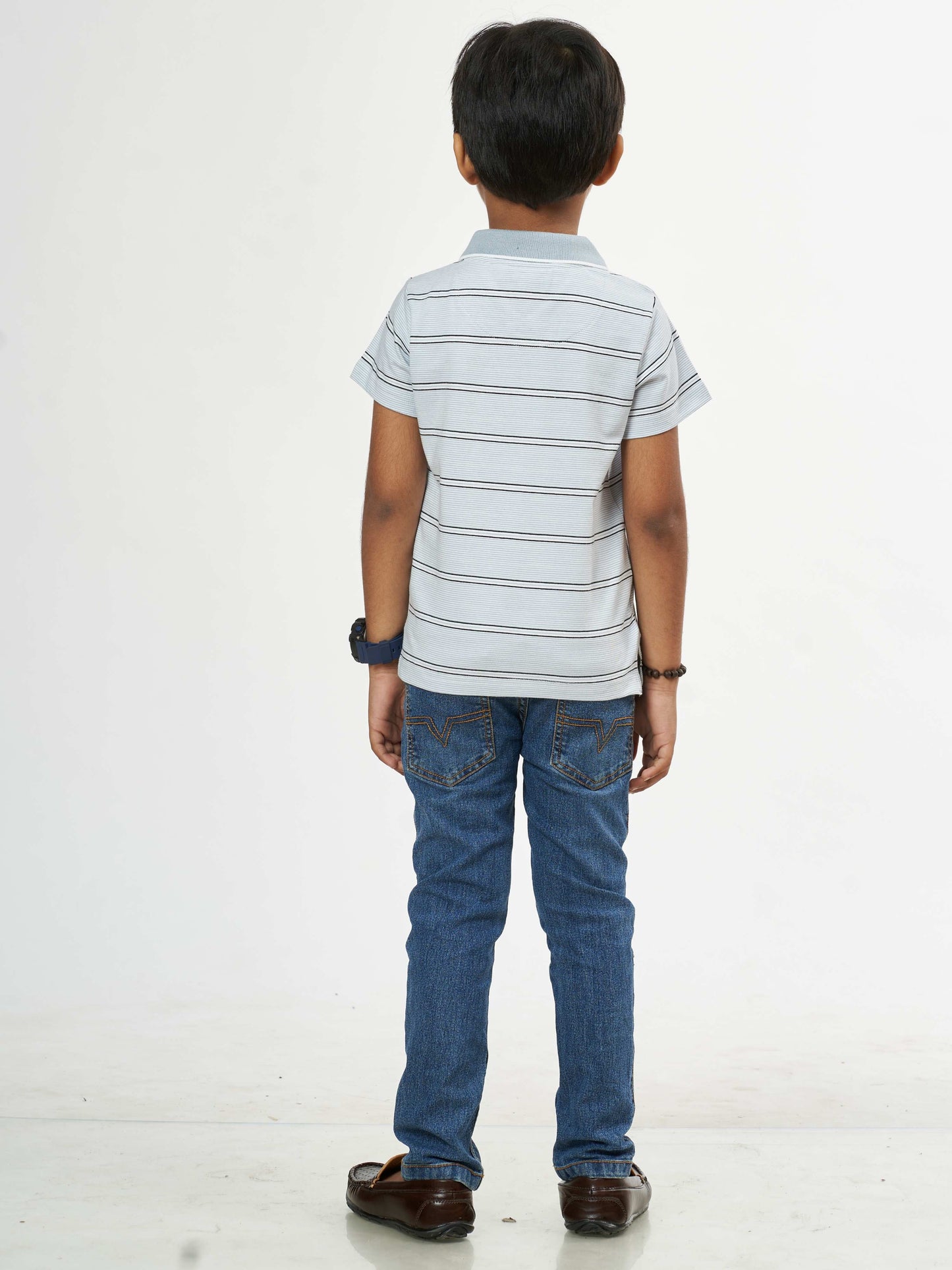 Boys Grey Stripes Boys Cotton T-Shirt
