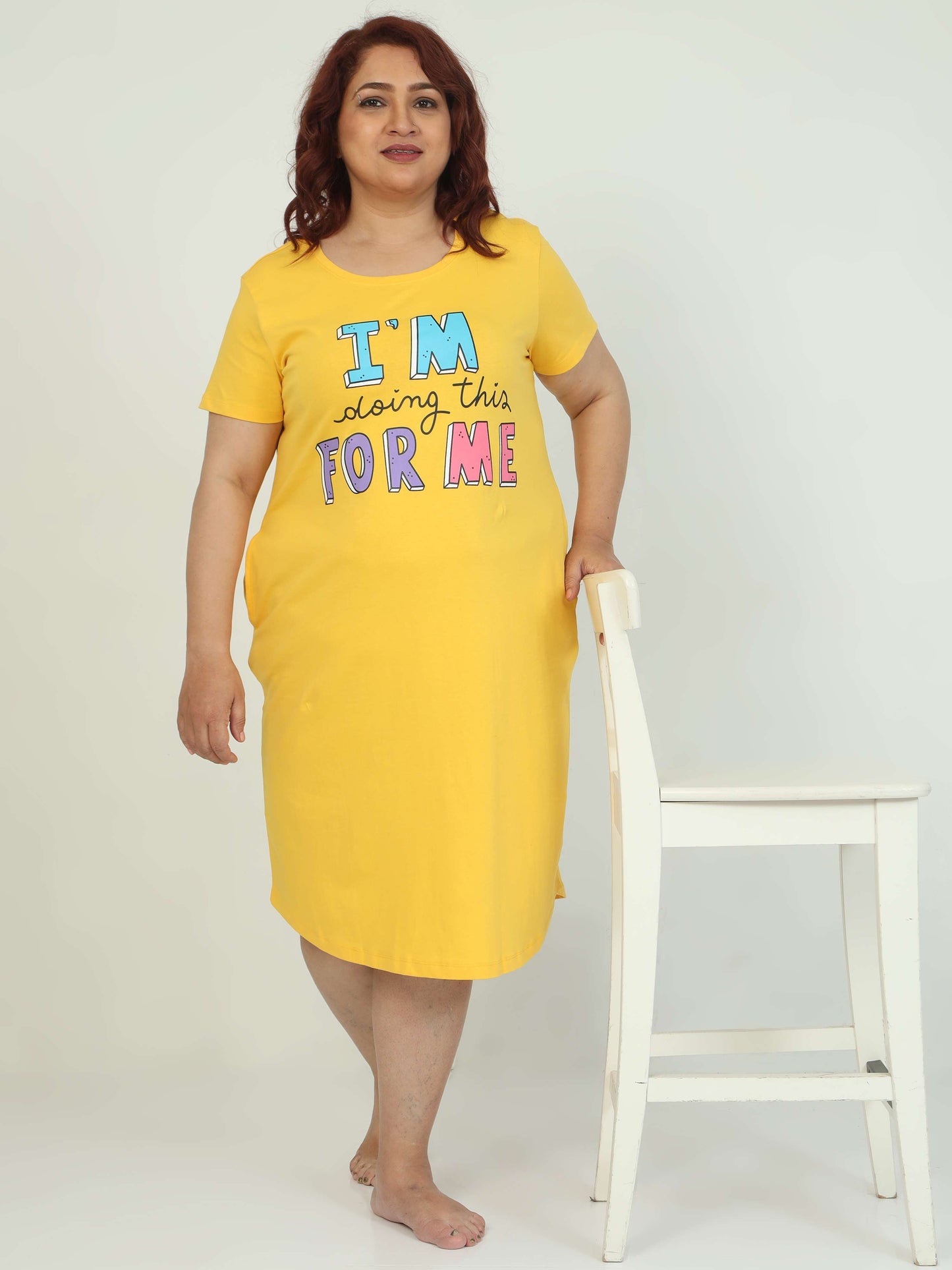 Yellow Plus Size Short Nighty