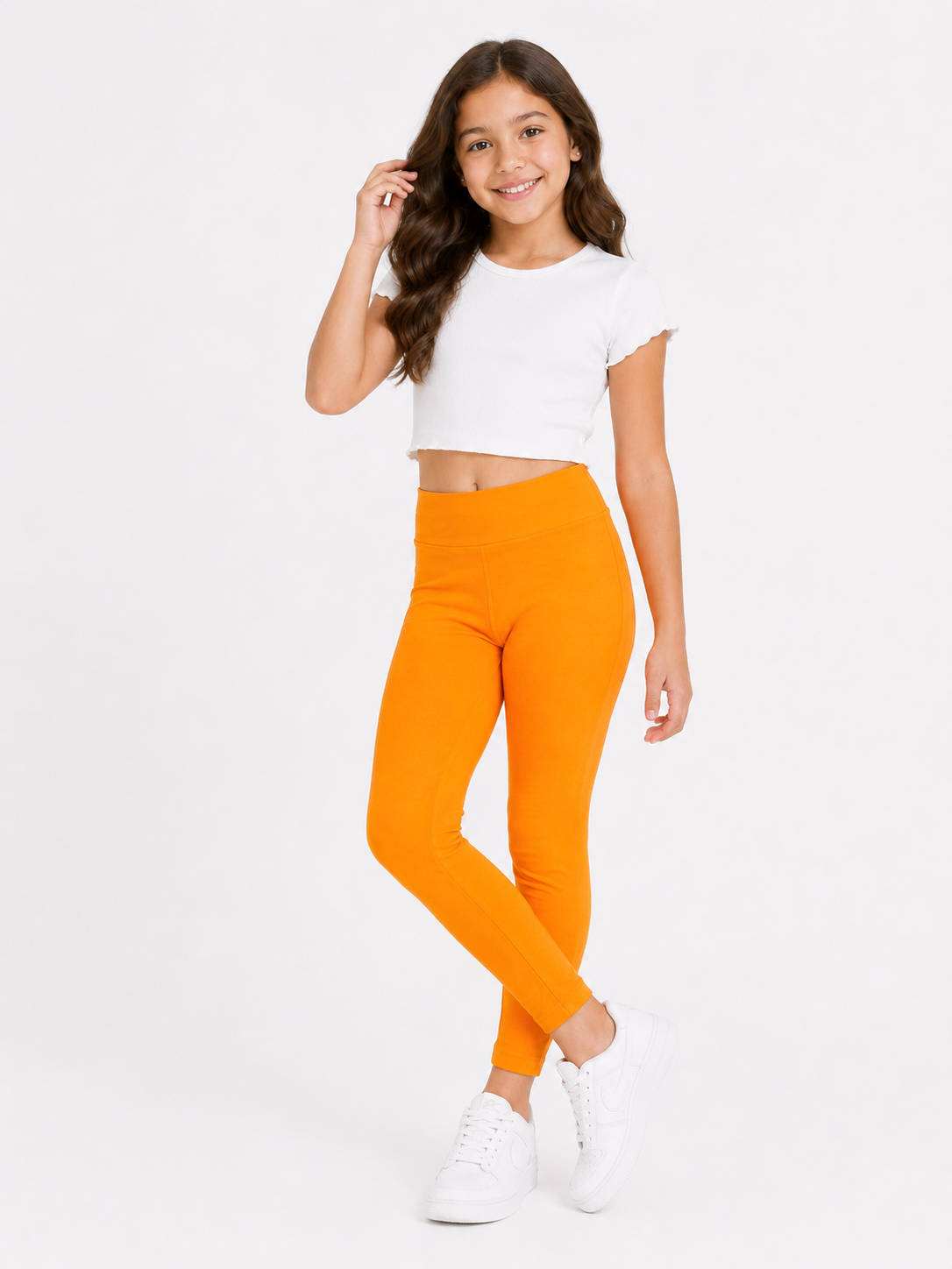 Orange Pop Girls Leggings | Full Length