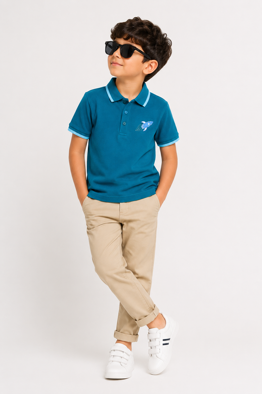 Rocket Rider - Boys Polo T-Shirt | Turquoise