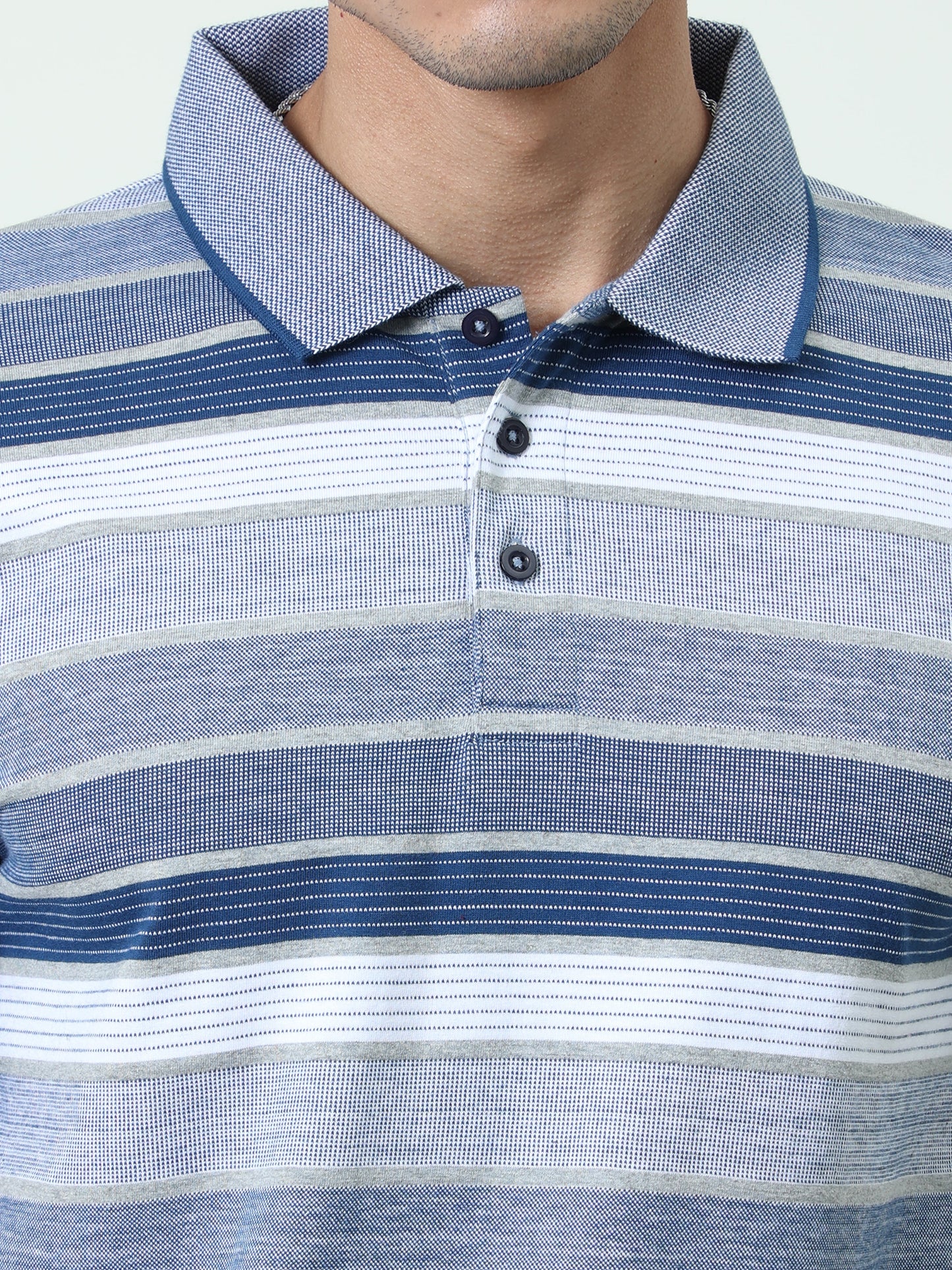 Back to Business - Men's Premium Collar T-Shirt Blue Stripes