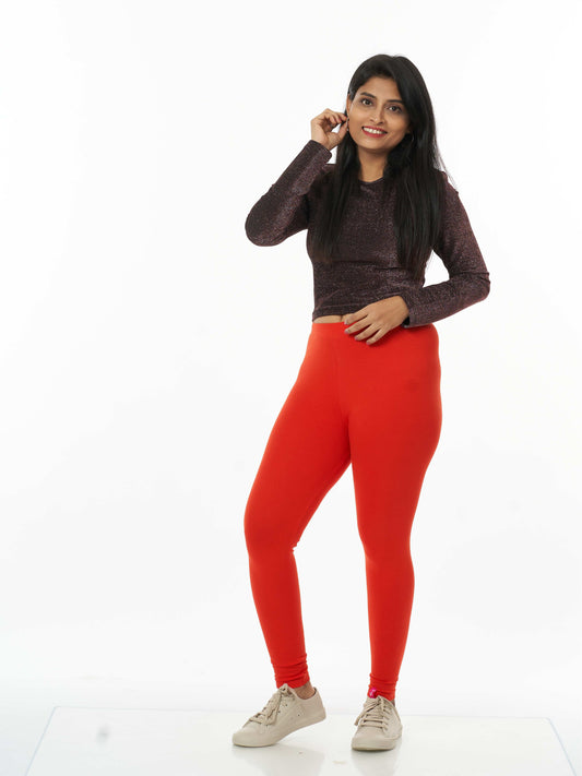 Women's premium full length Stretchy Leggings - Organic Red