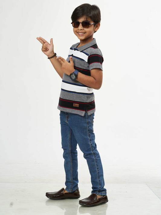 Modern Boys Grey Stripes Boys Cotton T-Shirt