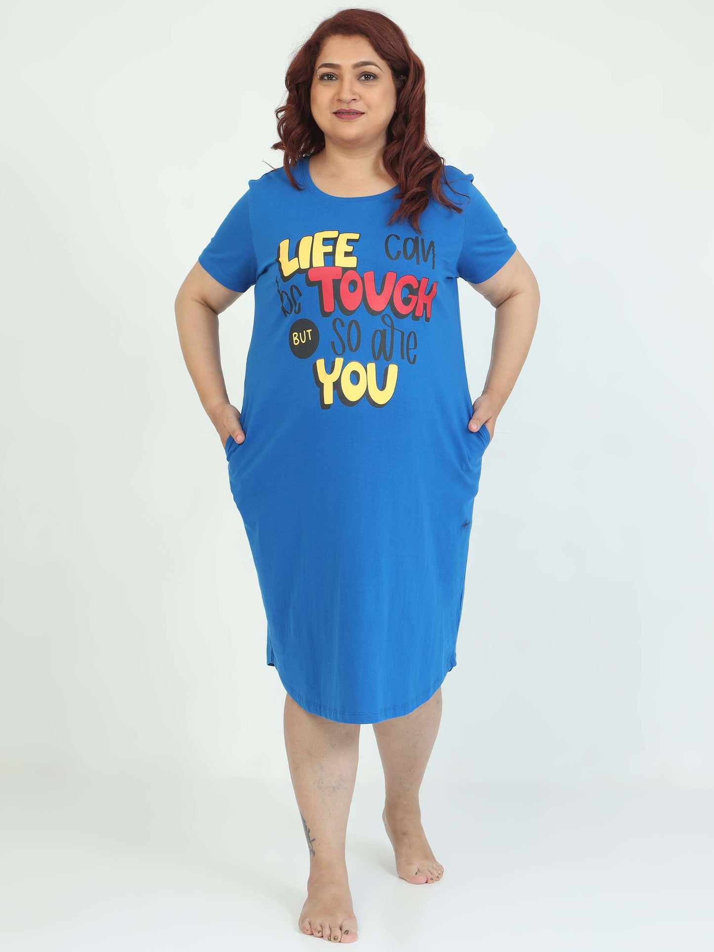 Blue Plus Size Short Nighty