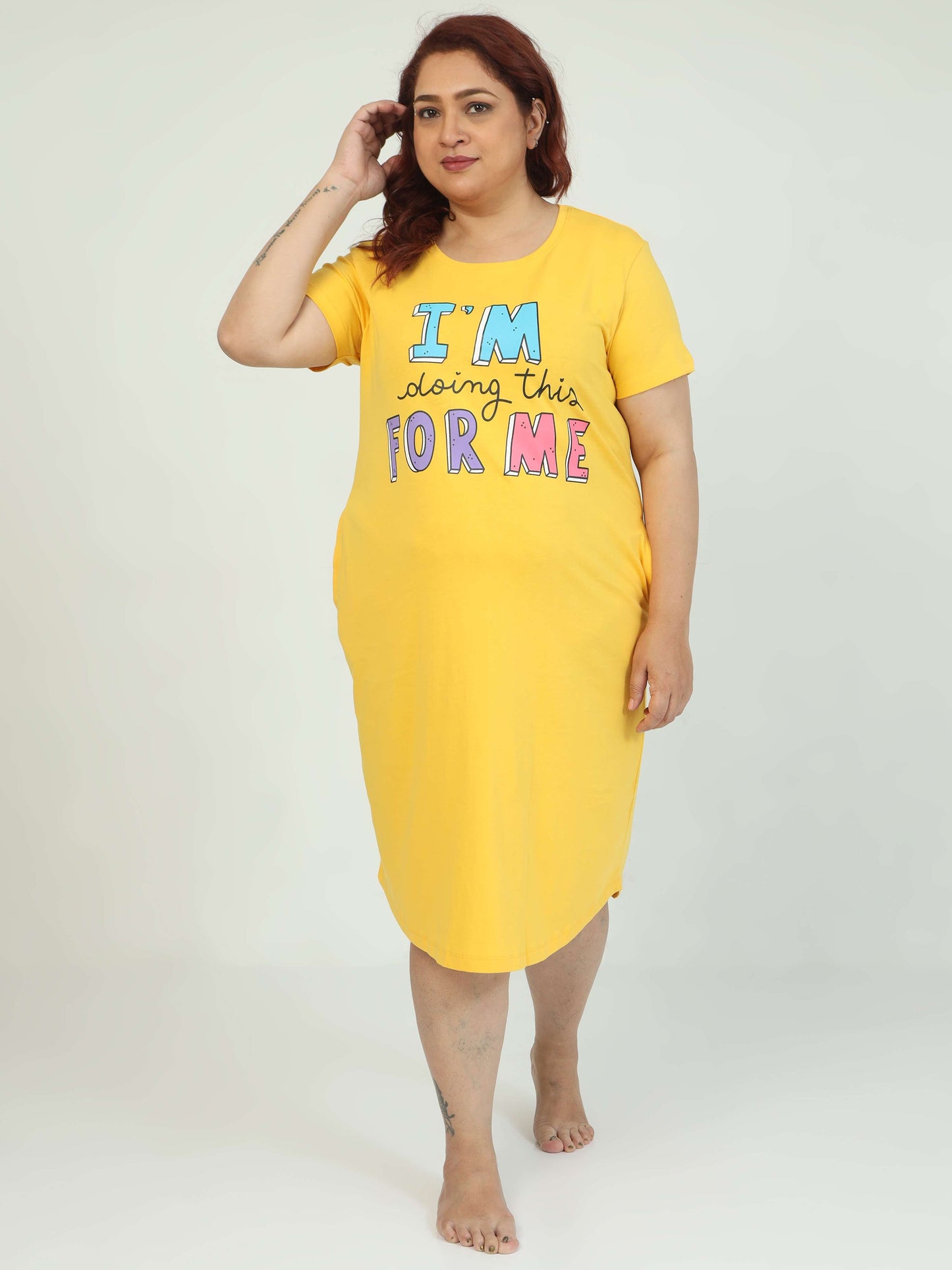 Yellow Plus Size Short Nighty