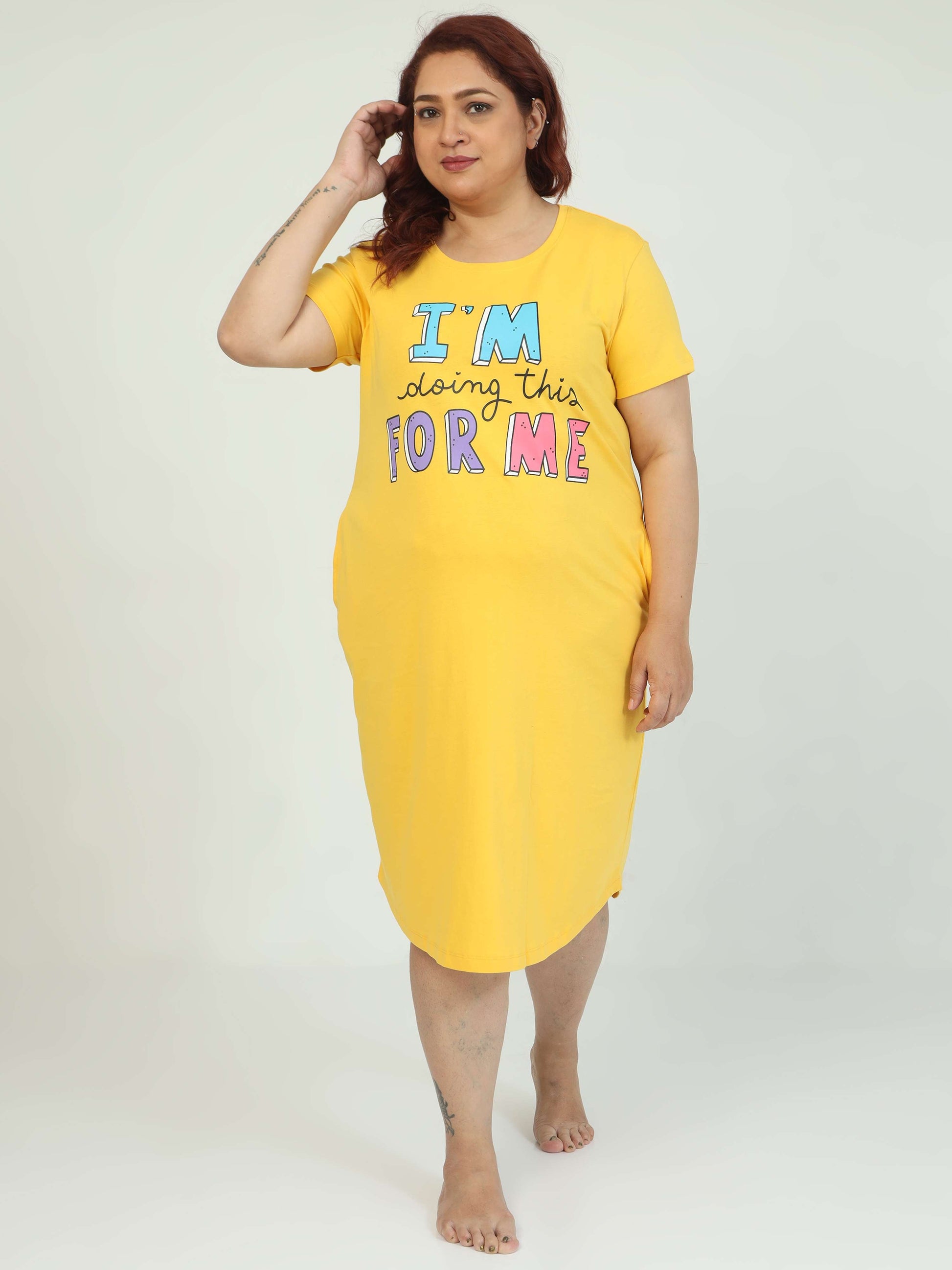 Yellow Plus Size Short Nighty