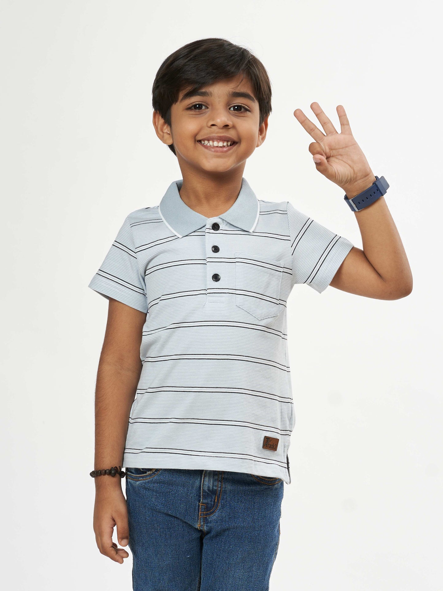 Boys Grey Stripes Boys Cotton T-Shirt