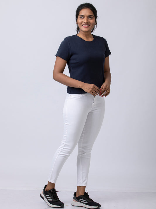 Soft & Premium Women's Printed Cotton T-Shirt - Navy