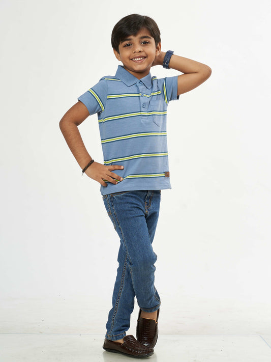 Boys Blue Stripes Boys Cotton T-Shirt