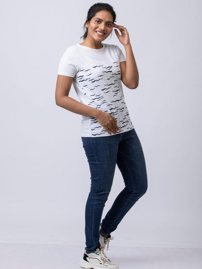 Soft & Premium Women's Printed Cotton T-Shirt - Waves