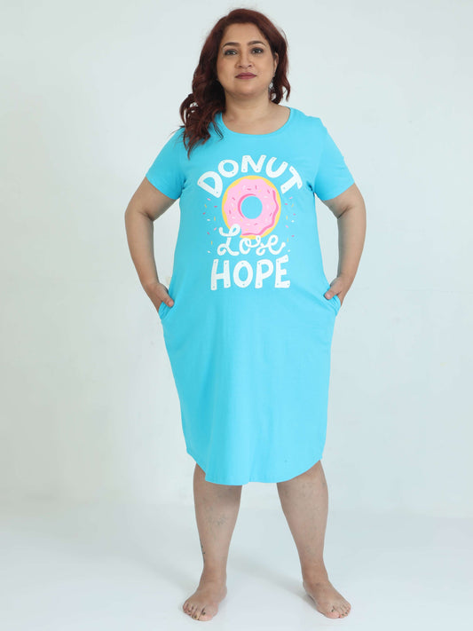 Sky Blue Plus Size Short Nighty