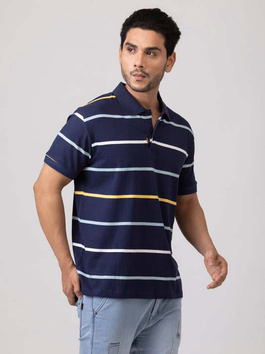 Stripe Vibe Modern & Comfortable 100% Cotton Mens Collar T-Shirt