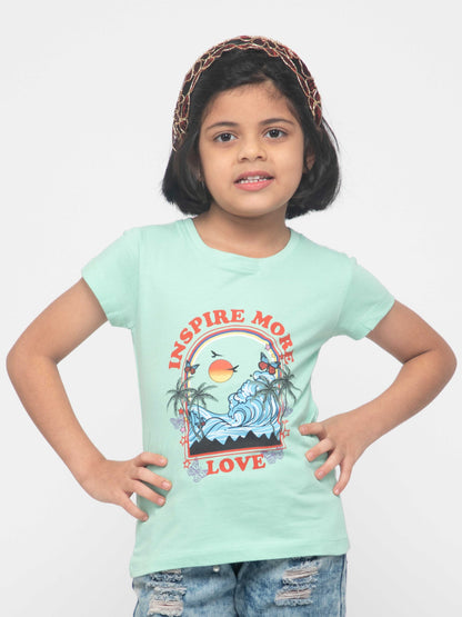 Inspire More Cotton Girls T-Shirt Blue