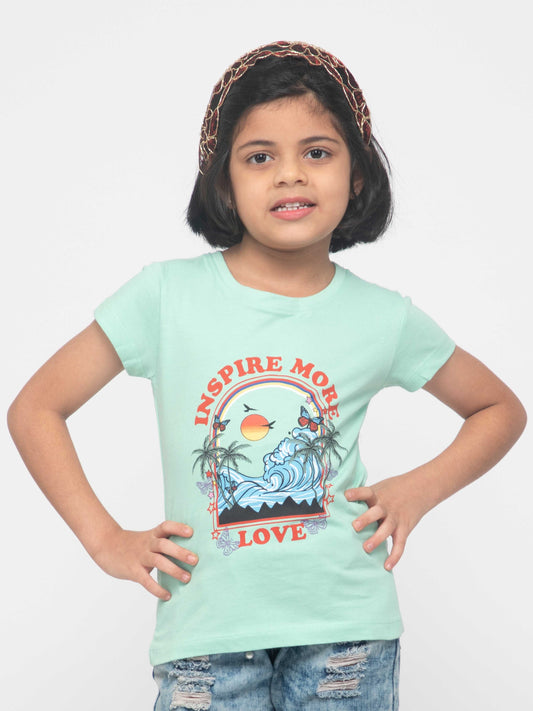 Inspire More Cotton Girls T-Shirt Blue