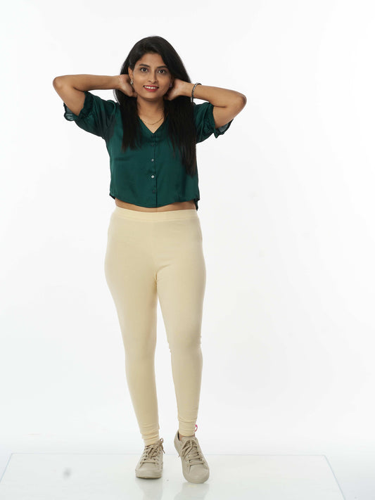 Women's premium full length Stretchy Leggings - Cream