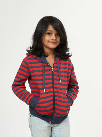 Black & Red Stripes Cozy Girls Pullover Hoodies