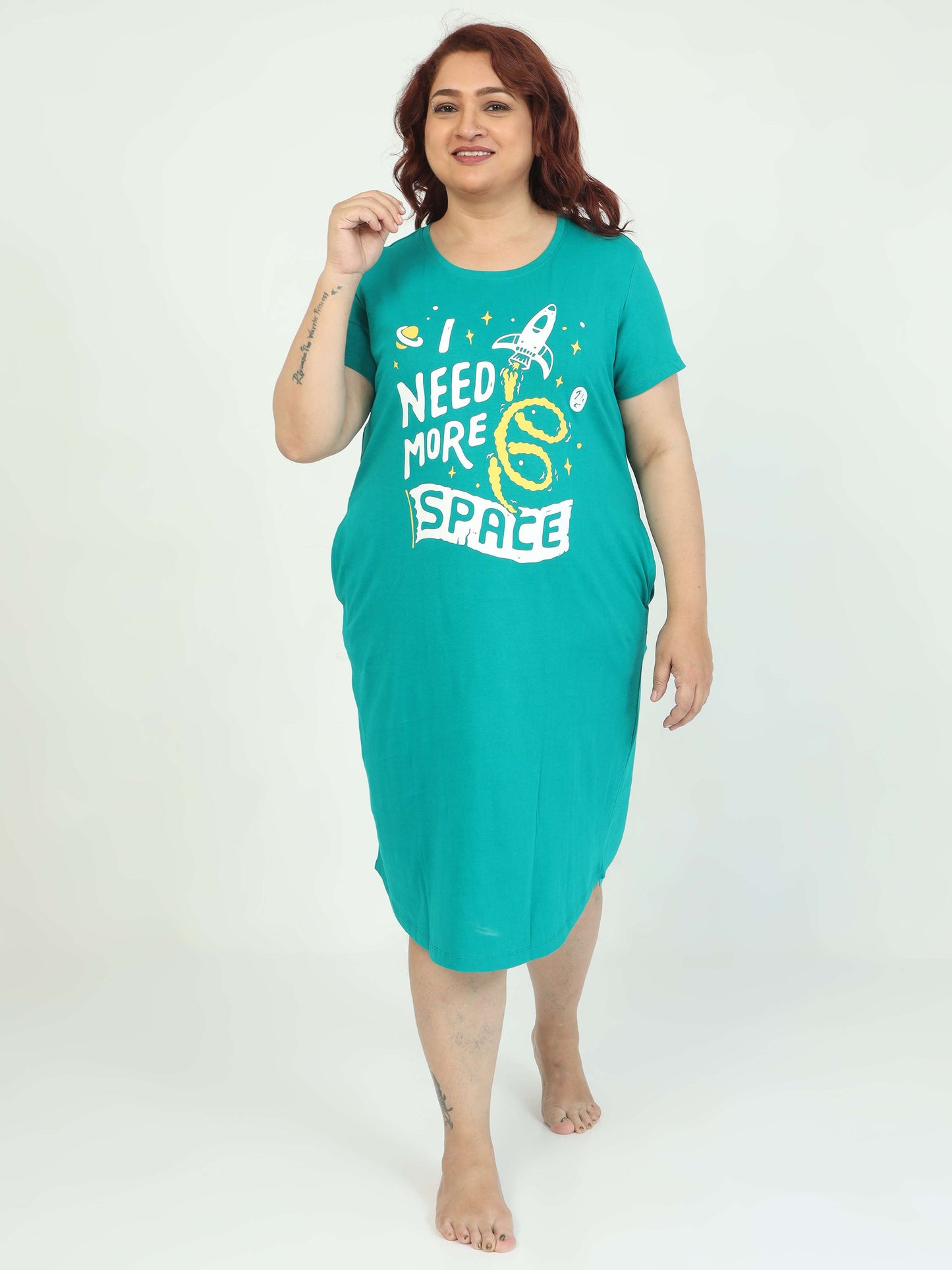 Green Plus Size Short Nighty