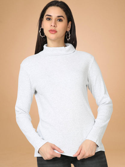 High Neck Full Sleeve Women's T-Shirt - Grey