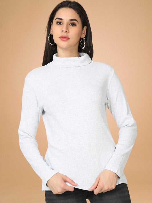 High Neck Full Sleeve Women's T-Shirt - Grey