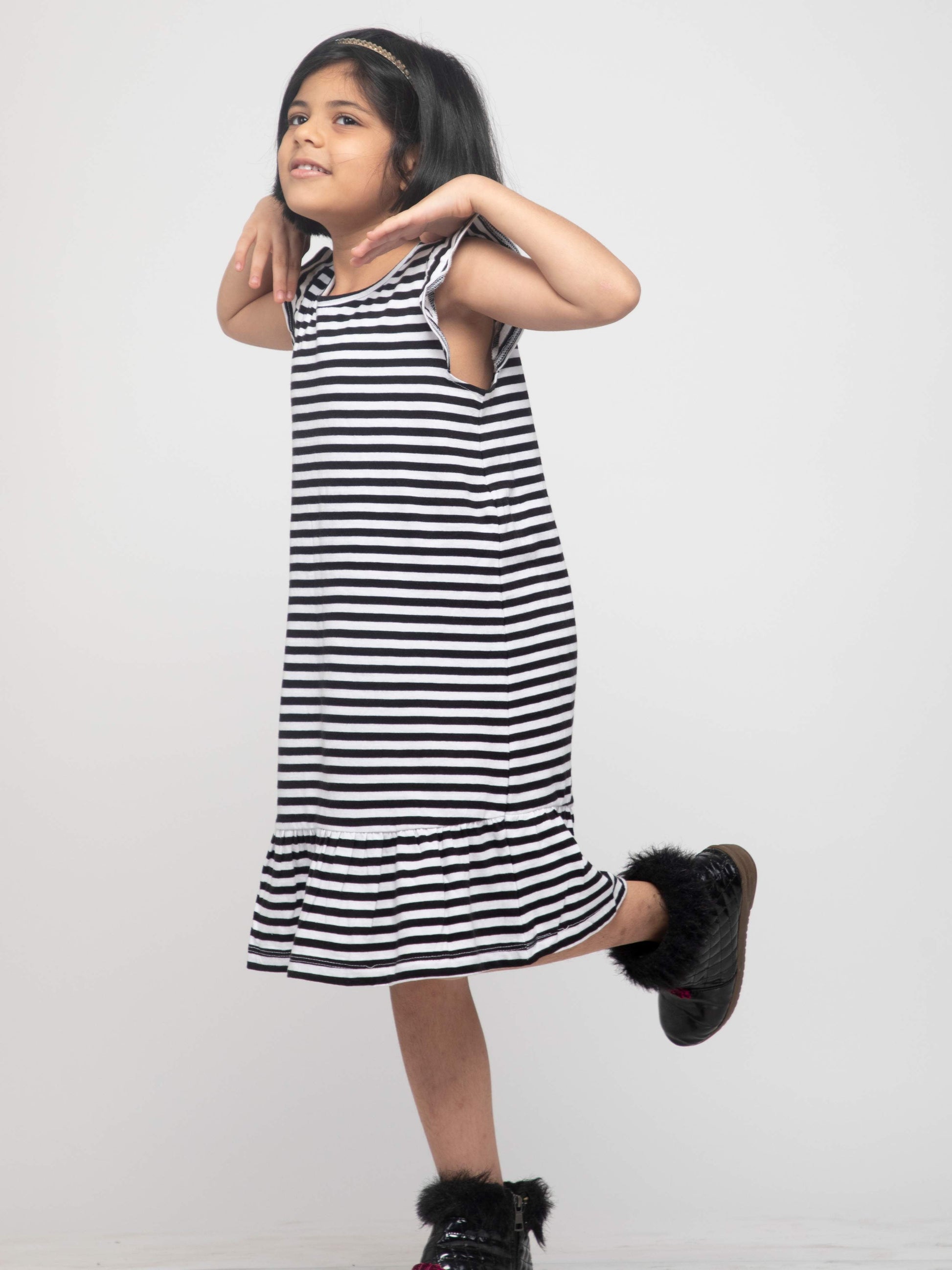 Comfy and Cute Striped Everyday Frock - Black White