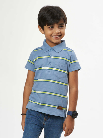 Boys Blue Stripes Boys Cotton T-Shirt