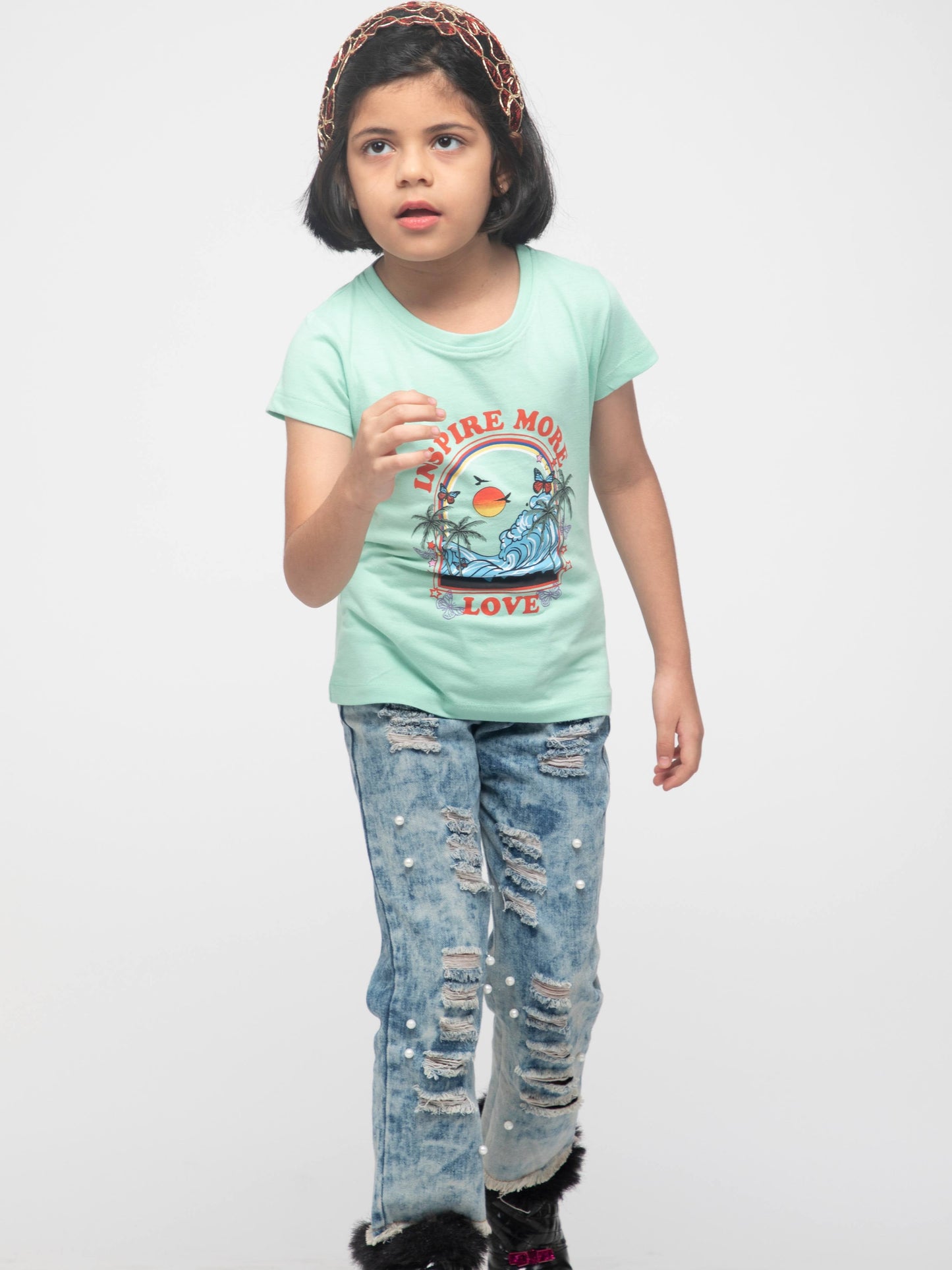 Inspire More Cotton Girls T-Shirt Blue