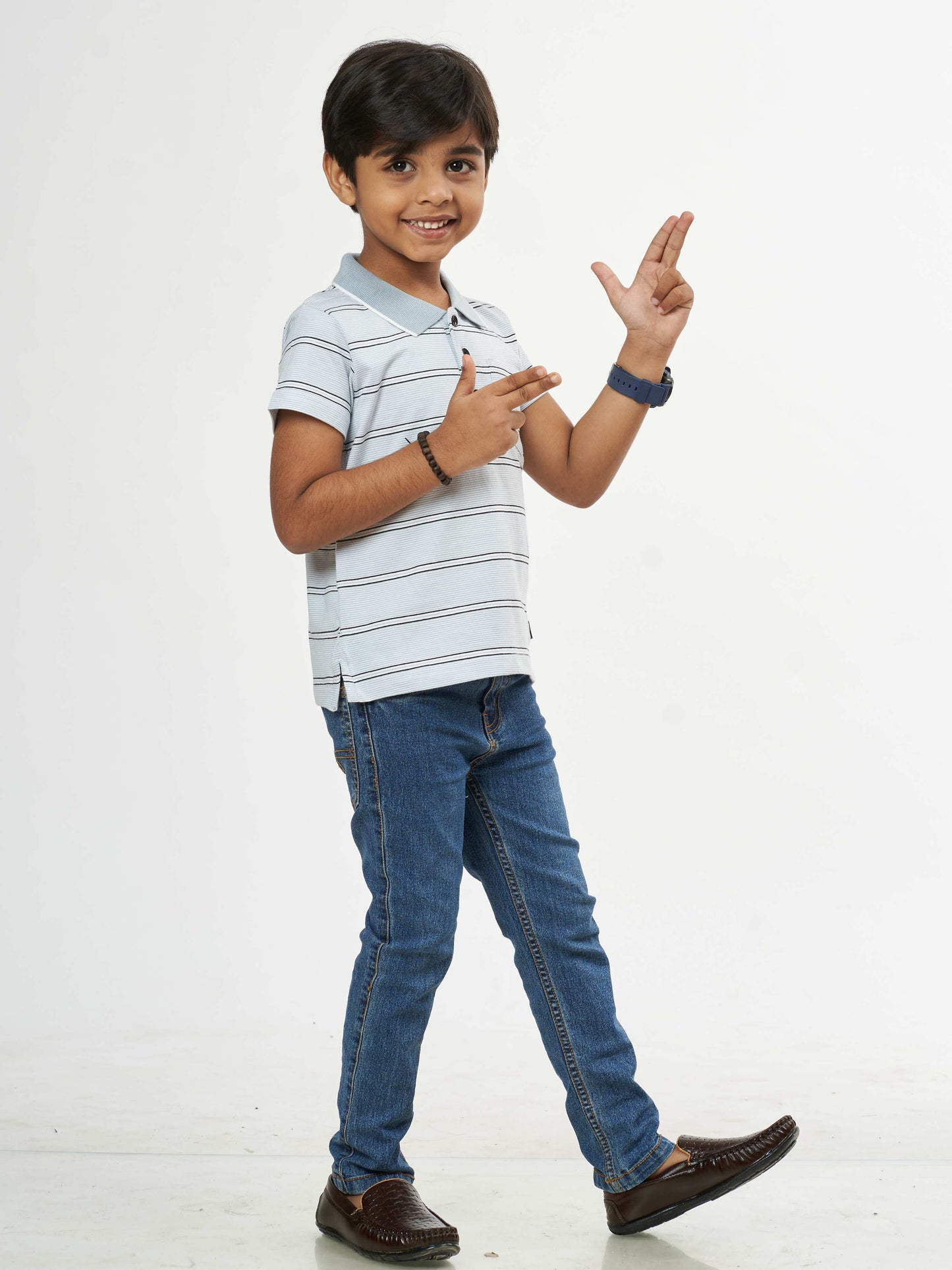 Boys Grey Stripes Boys Cotton T-Shirt