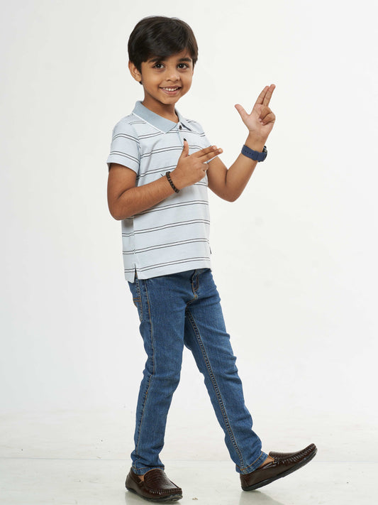 Boys Grey Stripes Boys Cotton T-Shirt