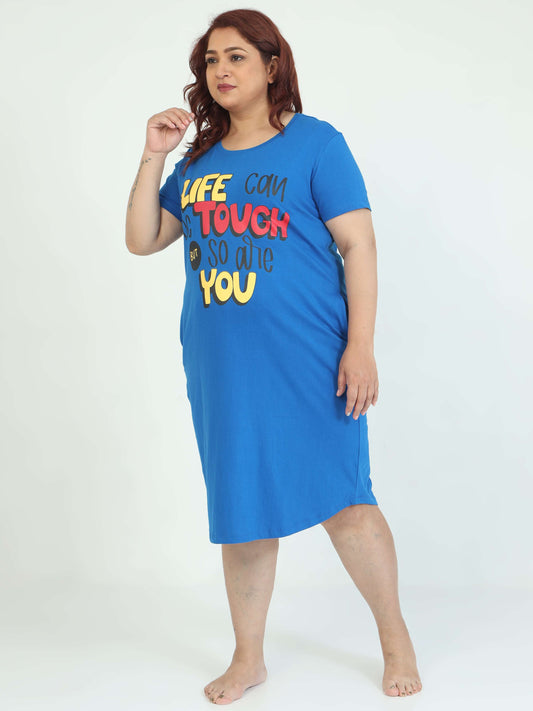 Blue Plus Size Short Nighty