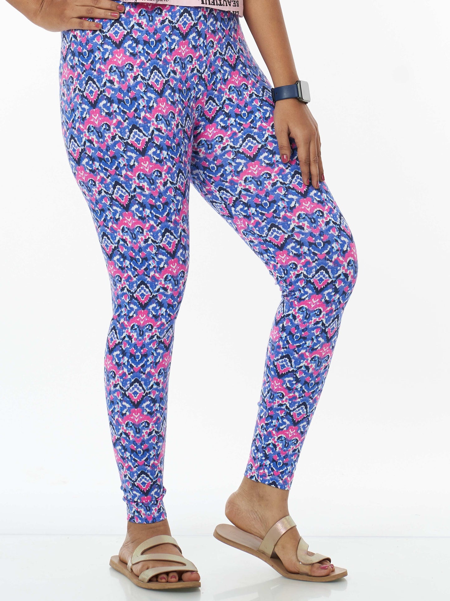 Women's Printed Leggings - Abstract blue