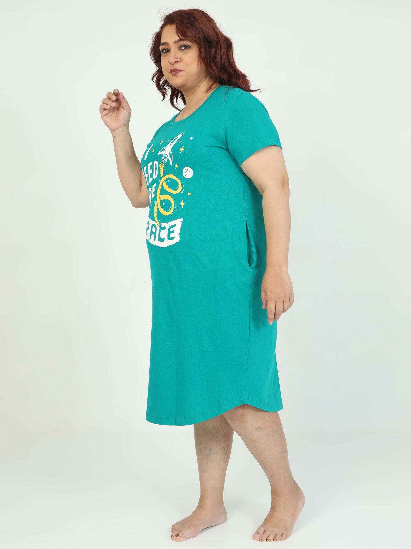 Green Plus Size Short Nighty