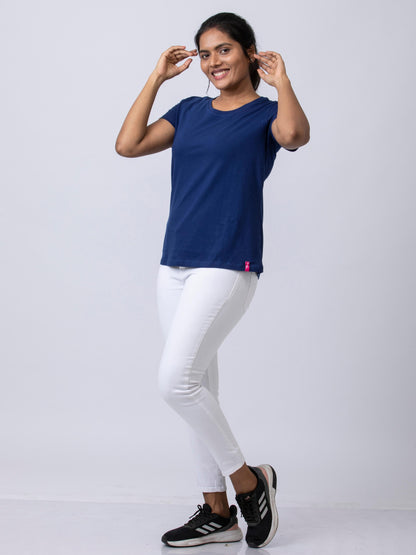 Soft & Premium Women's Printed Cotton T-Shirt - Deep Blue