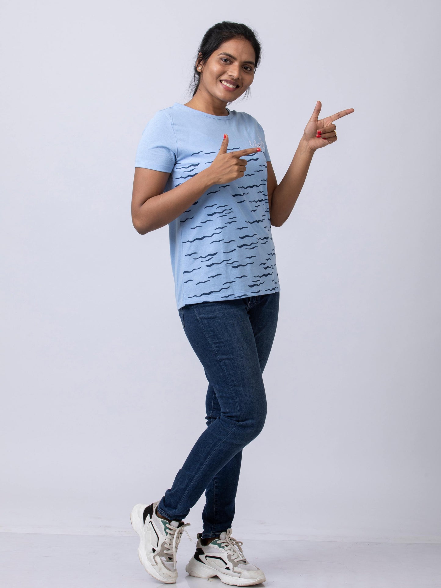 Soft & Premium Women's Printed Cotton T-Shirt - Blue Waves