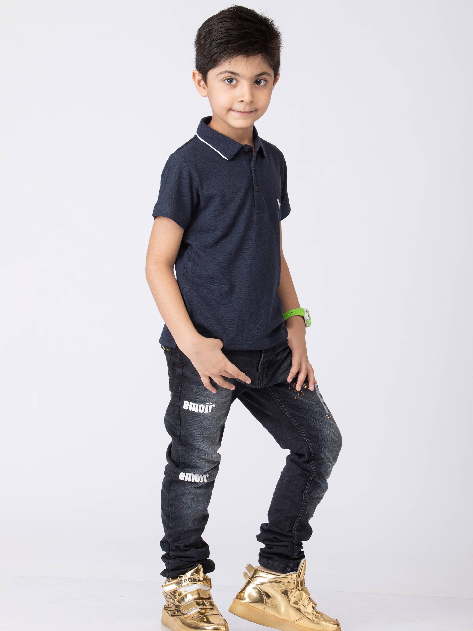 Boys Minimal Solid Boys Cottong T-Shirt Navy