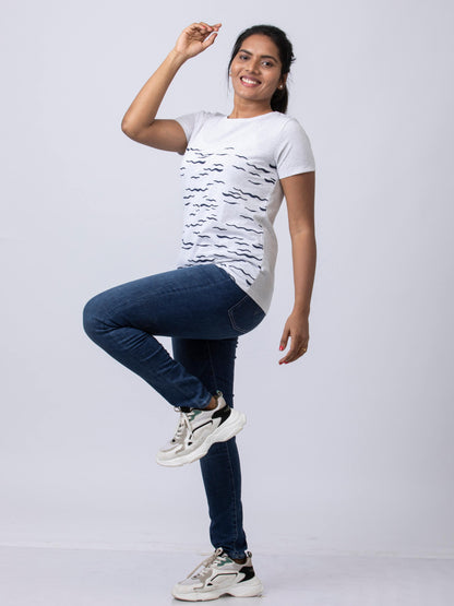 Soft & Premium Women's Printed Cotton T-Shirt - Waves