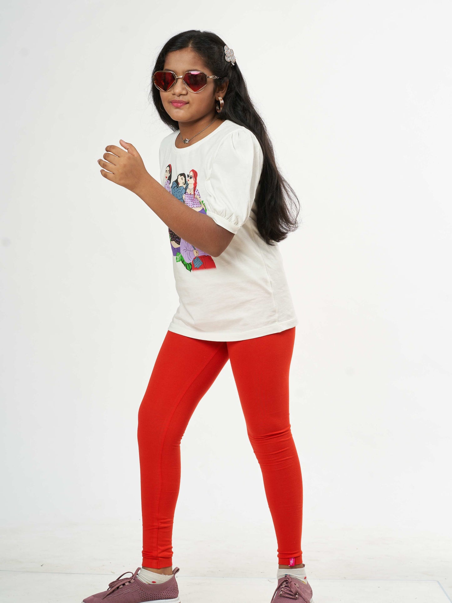 Daily Routine Girls Leggings - Red | Full Length