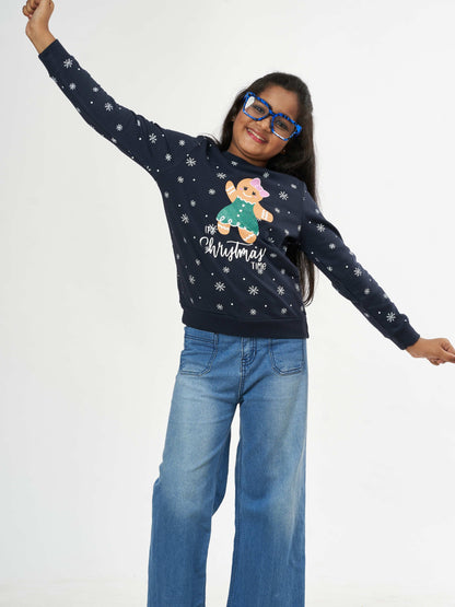 Girls Christmas Time Winter Sweatshirt - Navy
