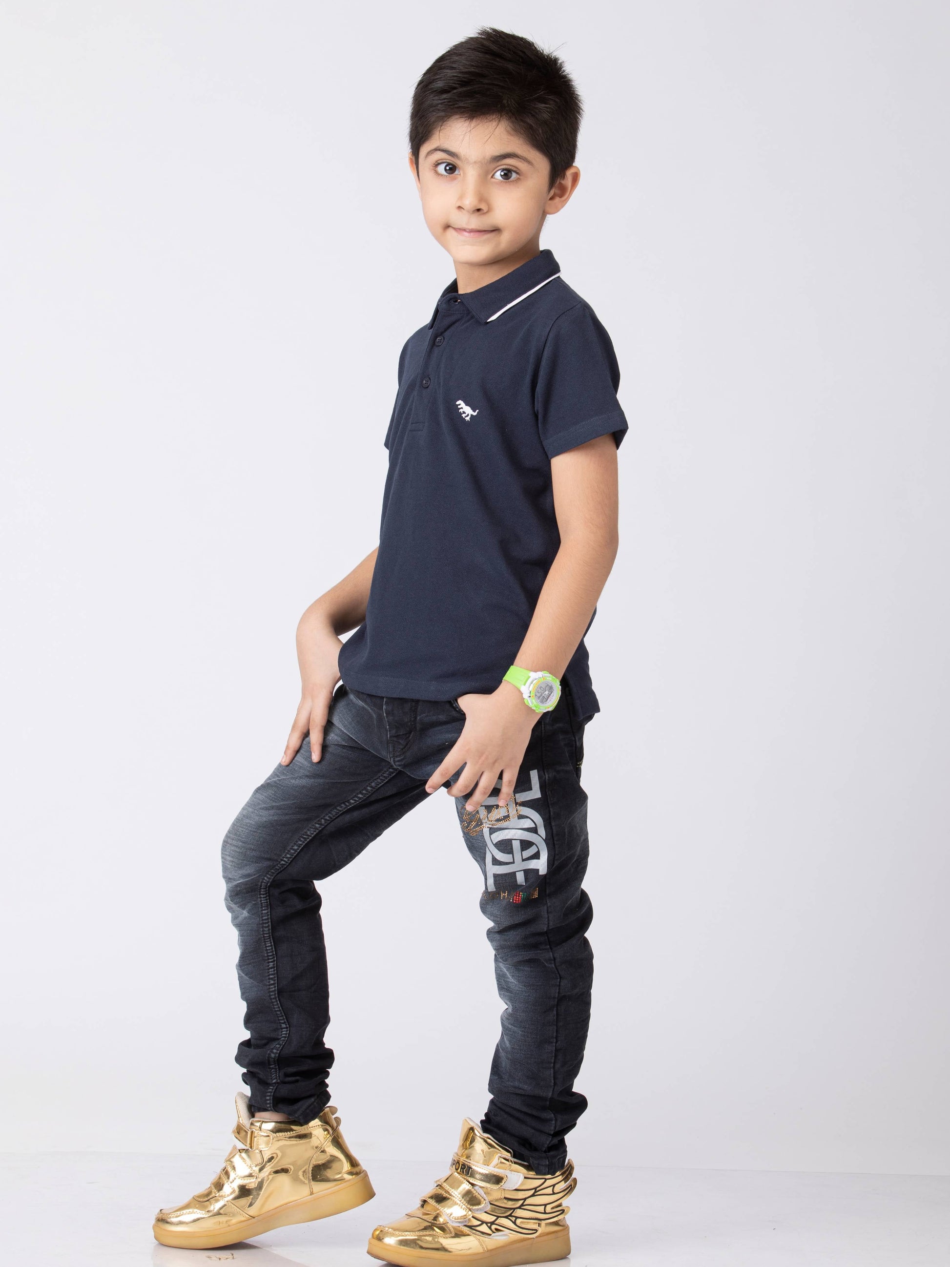Boys Minimal Solid Boys Cottong T-Shirt Navy