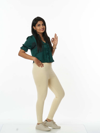 Women's premium full length Stretchy Leggings - Cream
