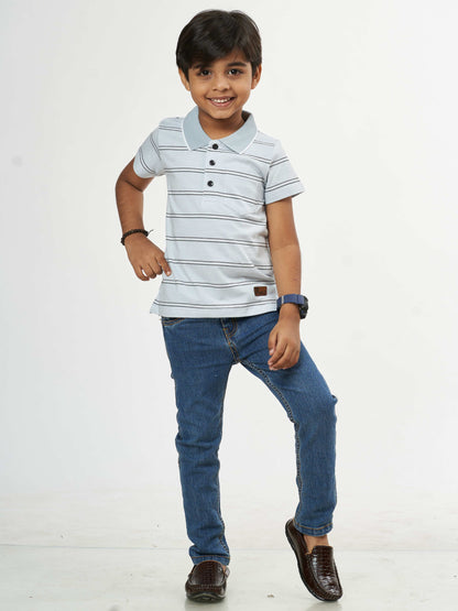 Boys Grey Stripes Boys Cotton T-Shirt