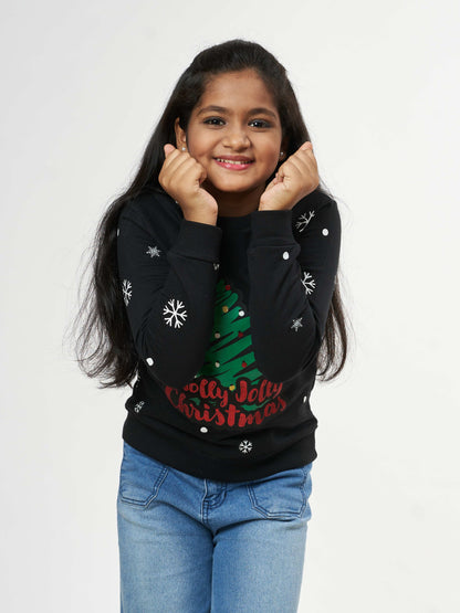 Girls Christmas Time Winter Sweatshirt - Navy