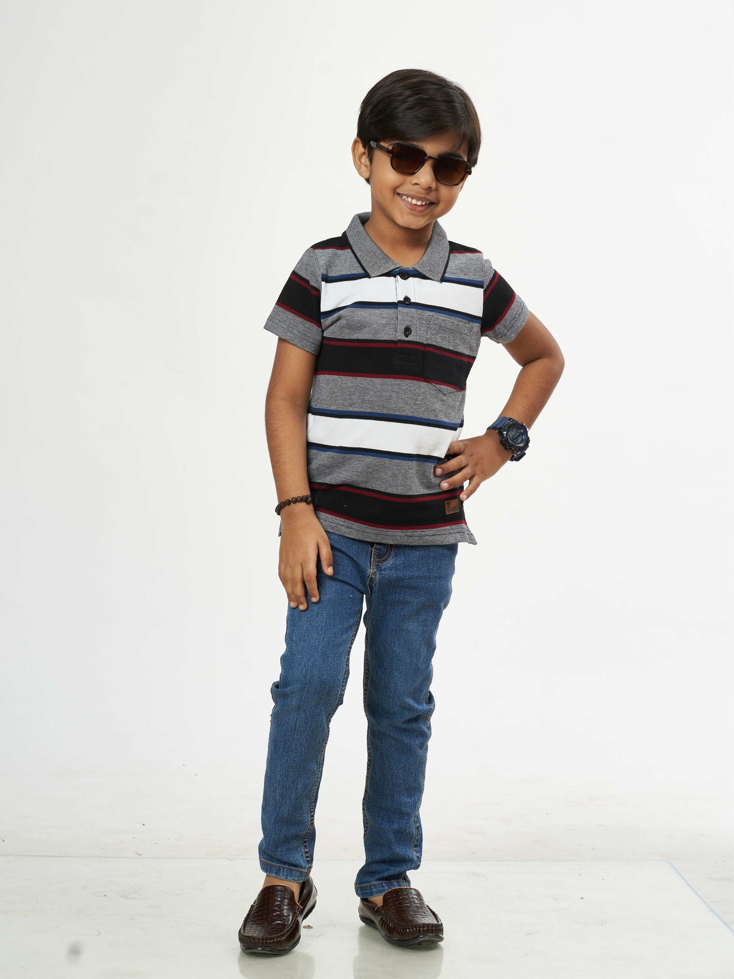 Modern Boys Grey Stripes Boys Cotton T-Shirt