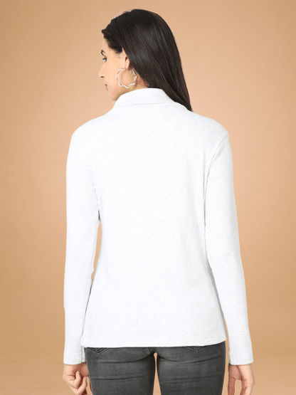 High Neck Full Sleeve Women's T-Shirt - Grey